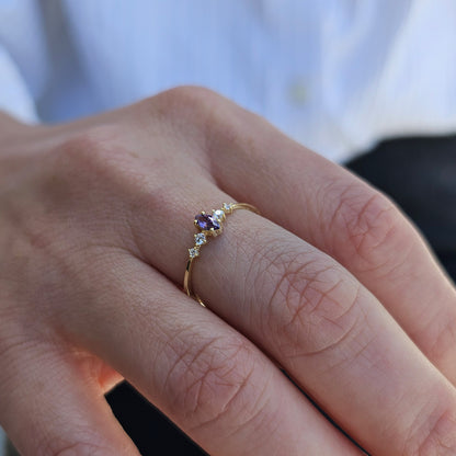 14K Gold Minimalist Marquise Amethyst and Diamond Ring - 2S124AME