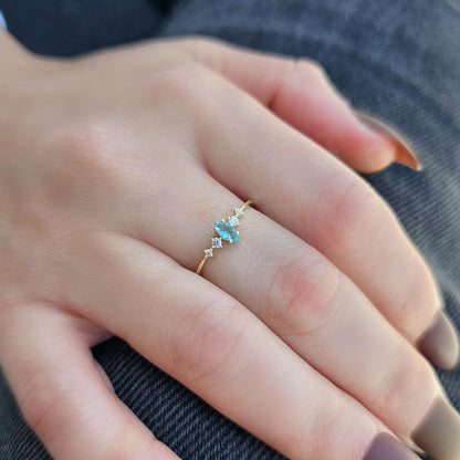 10K Gold Unique Marquise Aqua and Cz Ring - 2S124AQUA