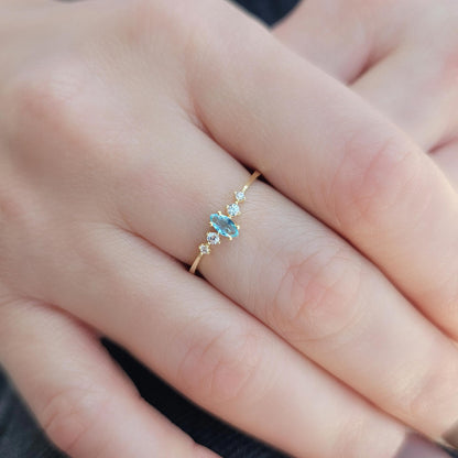 10K Gold Unique Marquise Aqua and Cz Ring - 2S124AQUA