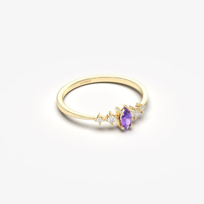 14K Gold Minimalist Marquise Amethyst and Diamond Ring - 2S124AME