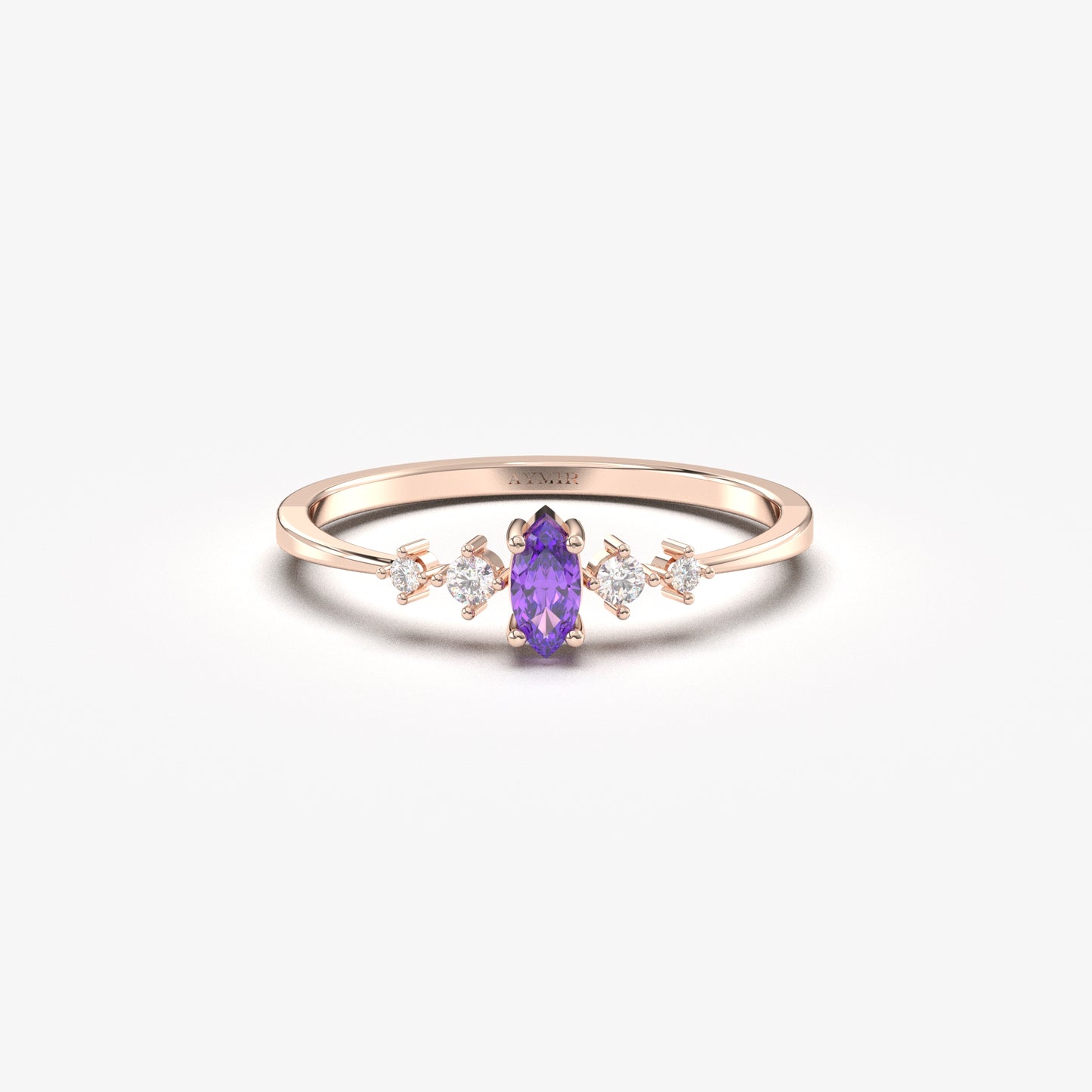 10K Gold Minimalist Marquise Amethyst and Cz Ring - 2S124AME