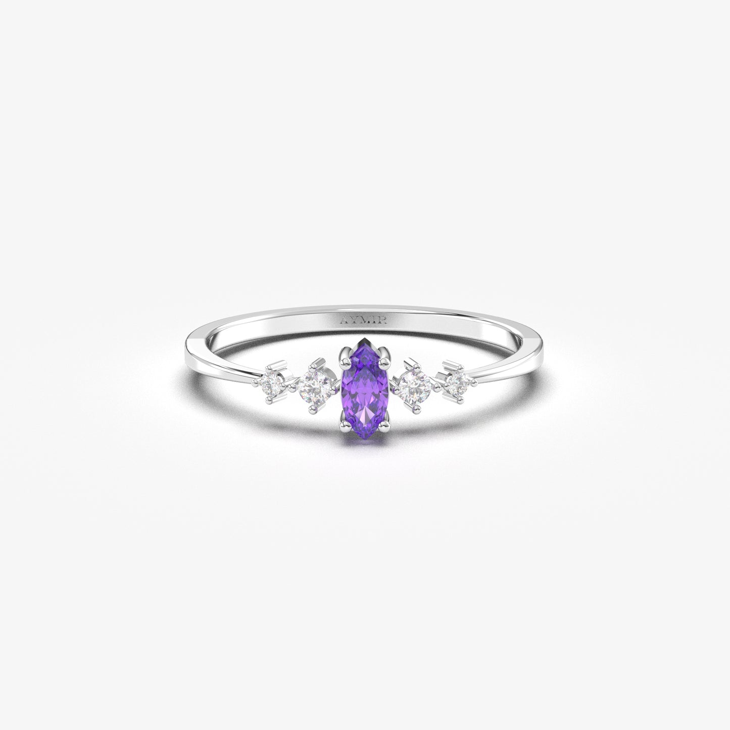 10K Gold Minimalist Marquise Amethyst and Cz Ring - 2S124AME