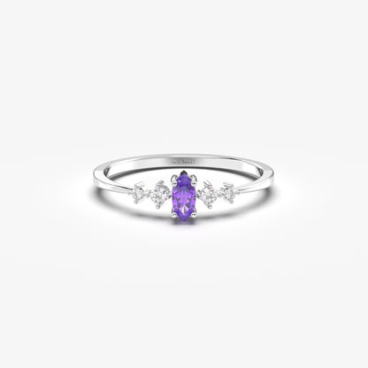 10K Gold Minimalist Marquise Amethyst and Cz Ring - 2S124AME