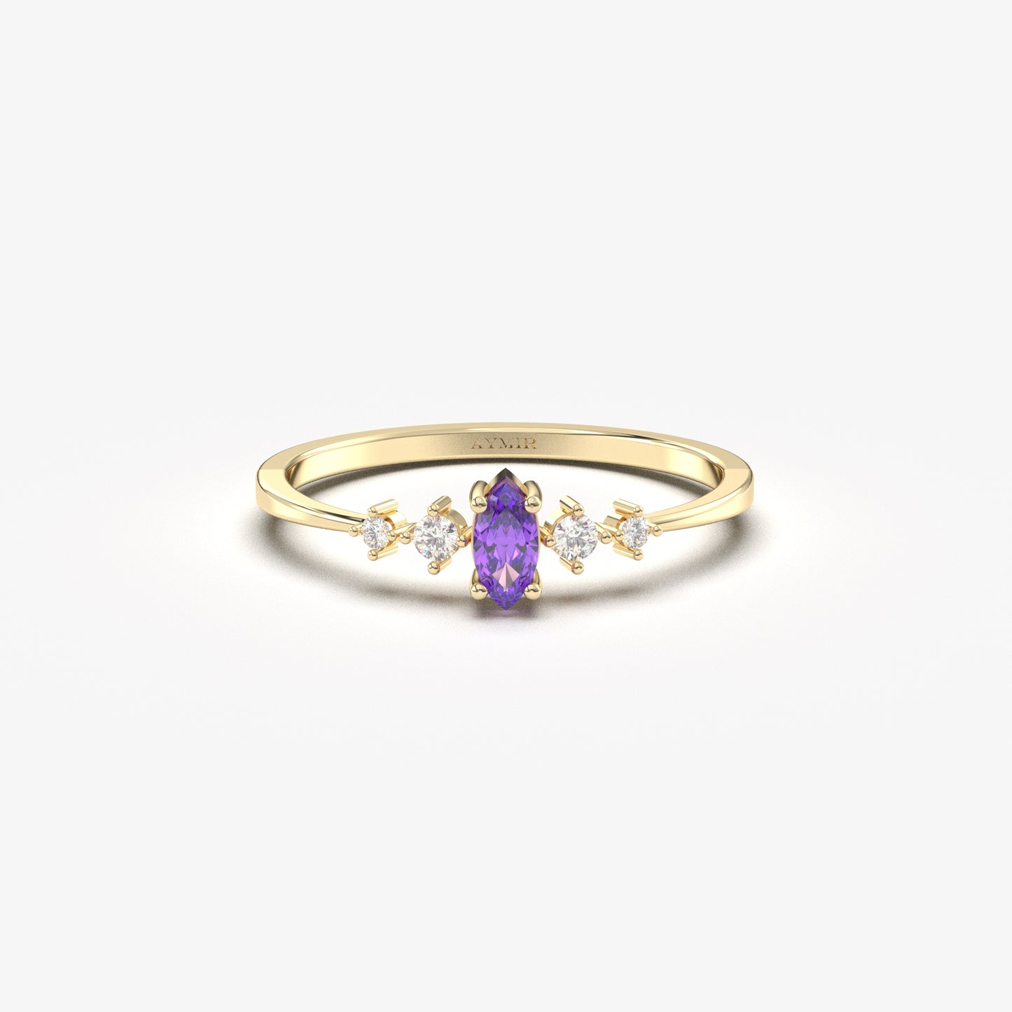 10K Gold Minimalist Marquise Amethyst and Cz Ring - 2S124AME