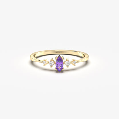 10K Gold Minimalist Marquise Amethyst and Cz Ring - 2S124AME
