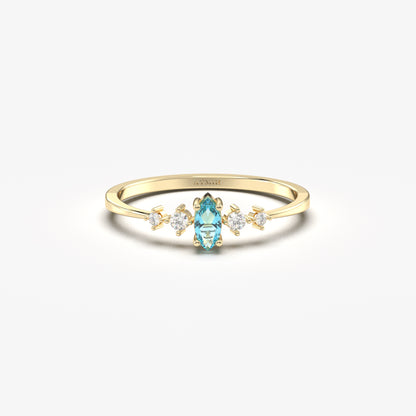 10K Gold Unique Marquise Aqua and Diamond Ring - 2S124AQUA
