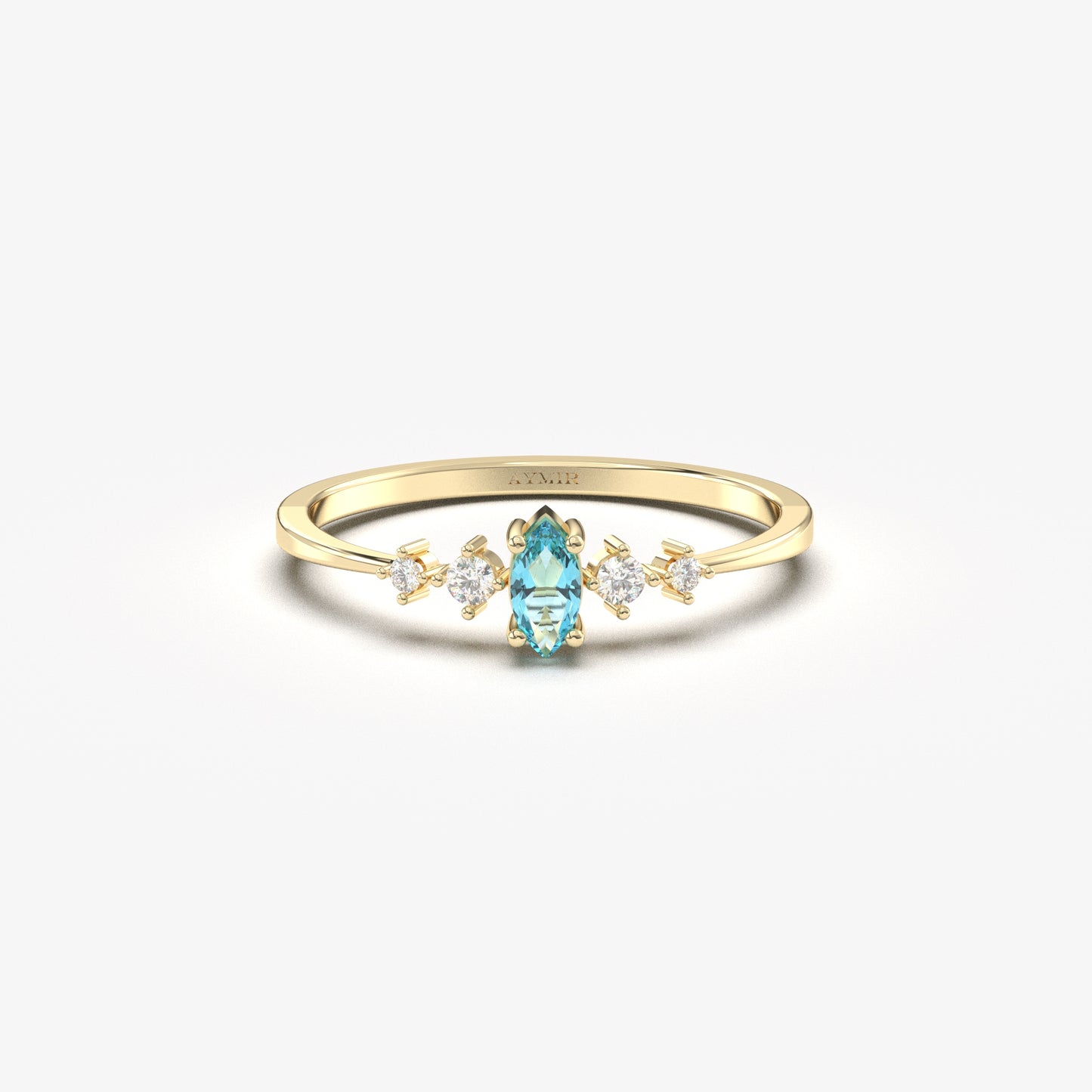 10K Gold Unique Marquise Aqua and Cz Ring - 2S124AQUA