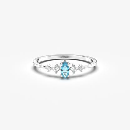 10K Gold Unique Marquise Aqua and Diamond Ring - 2S124AQUA