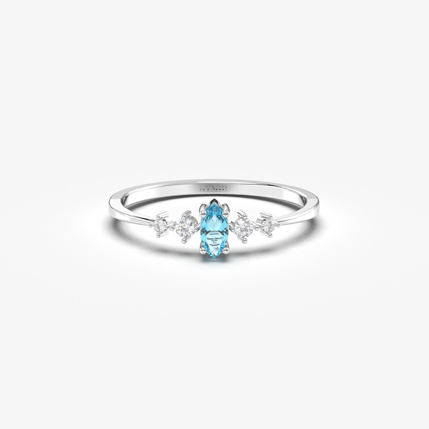 10K Gold Unique Marquise Aqua and Cz Ring - 2S124AQUA