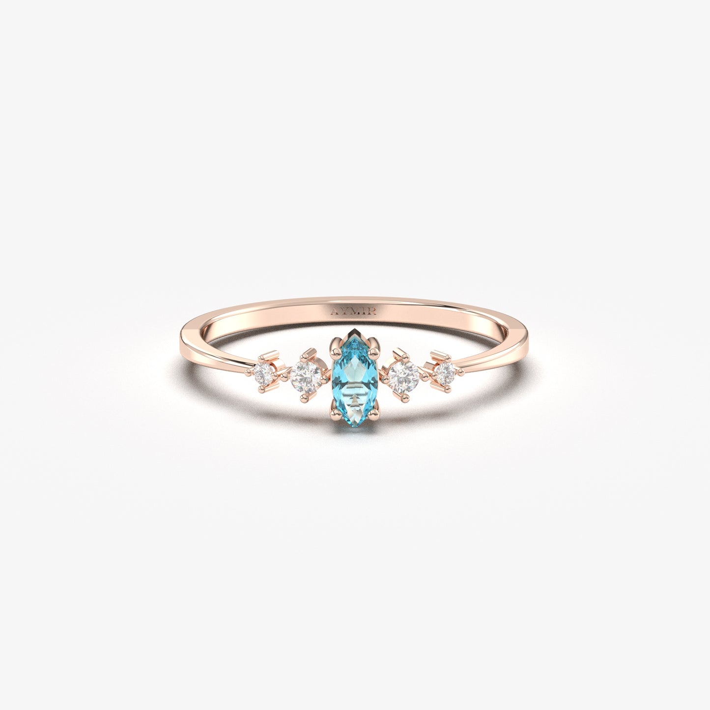 10K Gold Unique Marquise Aqua and Cz Ring - 2S124AQUA