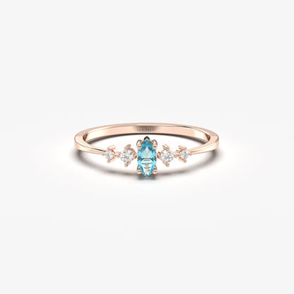 10K Gold Unique Marquise Aqua and Cz Ring - 2S124AQUA