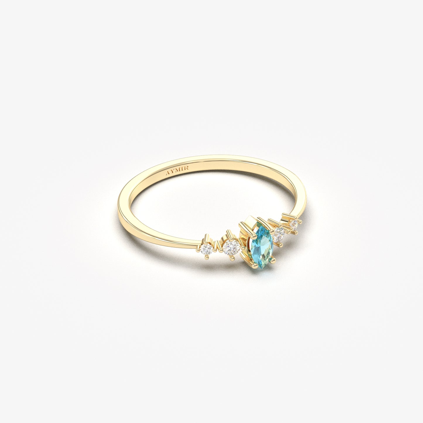 10K Gold Unique Marquise Aqua and Cz Ring - 2S124AQUA