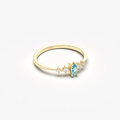 10K Gold Unique Marquise Aqua and Cz Ring - 2S124AQUA