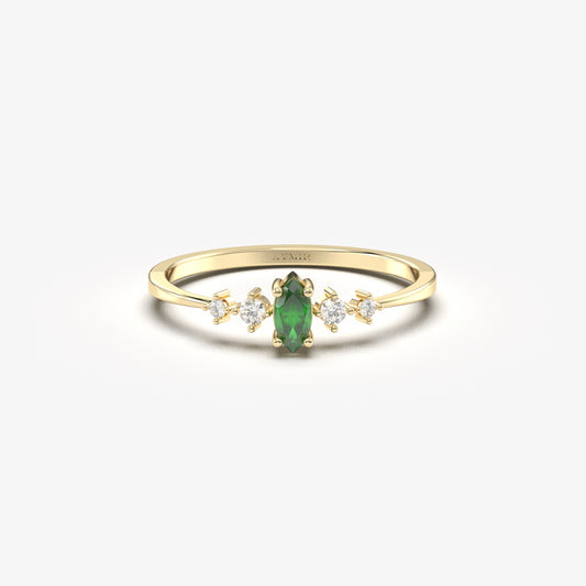 18K Gold Marquise Emerald Diamond Ring - 2S124EME