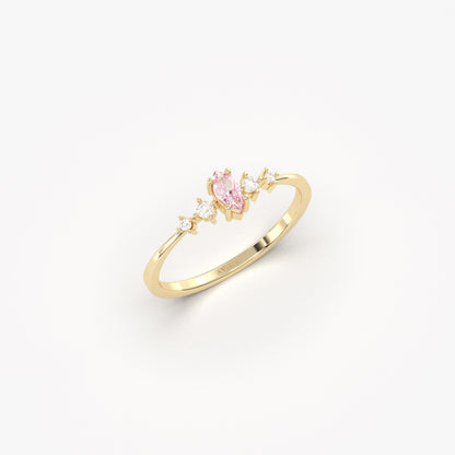 10K Gold Unique Pink Topaz Marquise and Diamond Ring - 2S124PNK