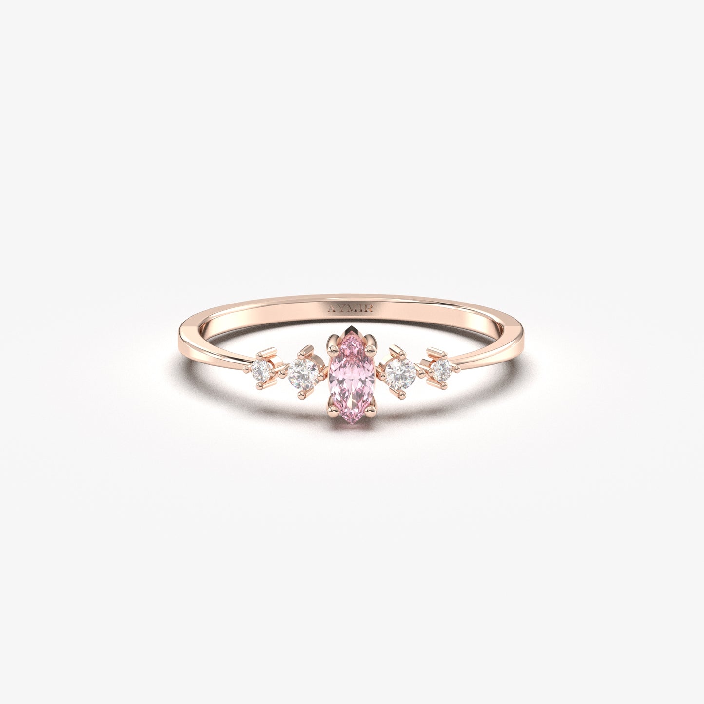 10K Gold Unique Pink Topaz Marquise and Diamond Ring - 2S124PNK