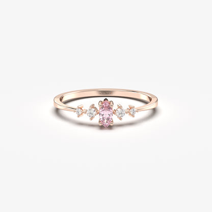 10K Gold Unique Pink Topaz Marquise and Diamond Ring - 2S124PNK