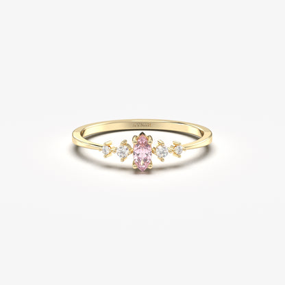 10K Gold Unique Pink Topaz Marquise and Diamond Ring - 2S124PNK