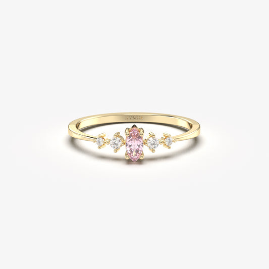 14K Gold Unique Pink Topaz Marquise and Diamond Ring - 2S124PNK