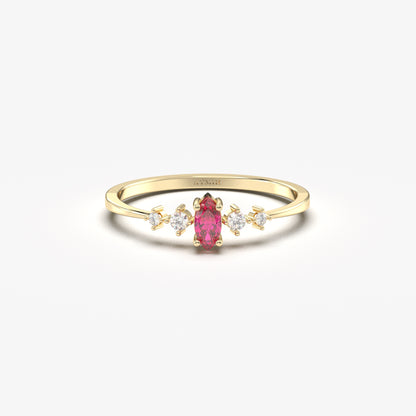 14K Gold Dainty Marquise Ruby and Diamond Ring - 2S124RBY