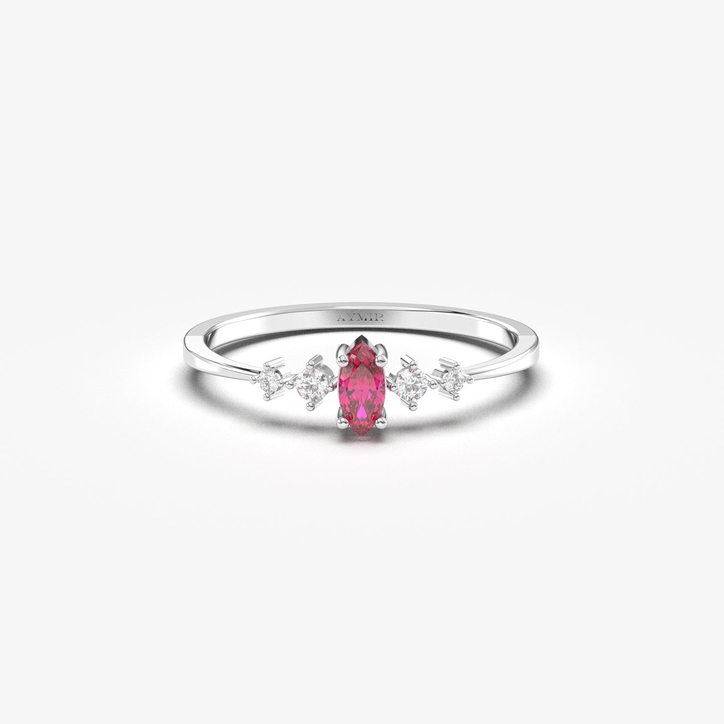 14K Gold Dainty Marquise Ruby and Diamond Ring - 2S124RBY