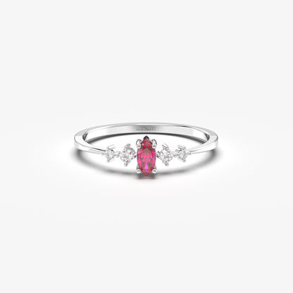 14K Gold Dainty Marquise Ruby and Diamond Ring - 2S124RBY