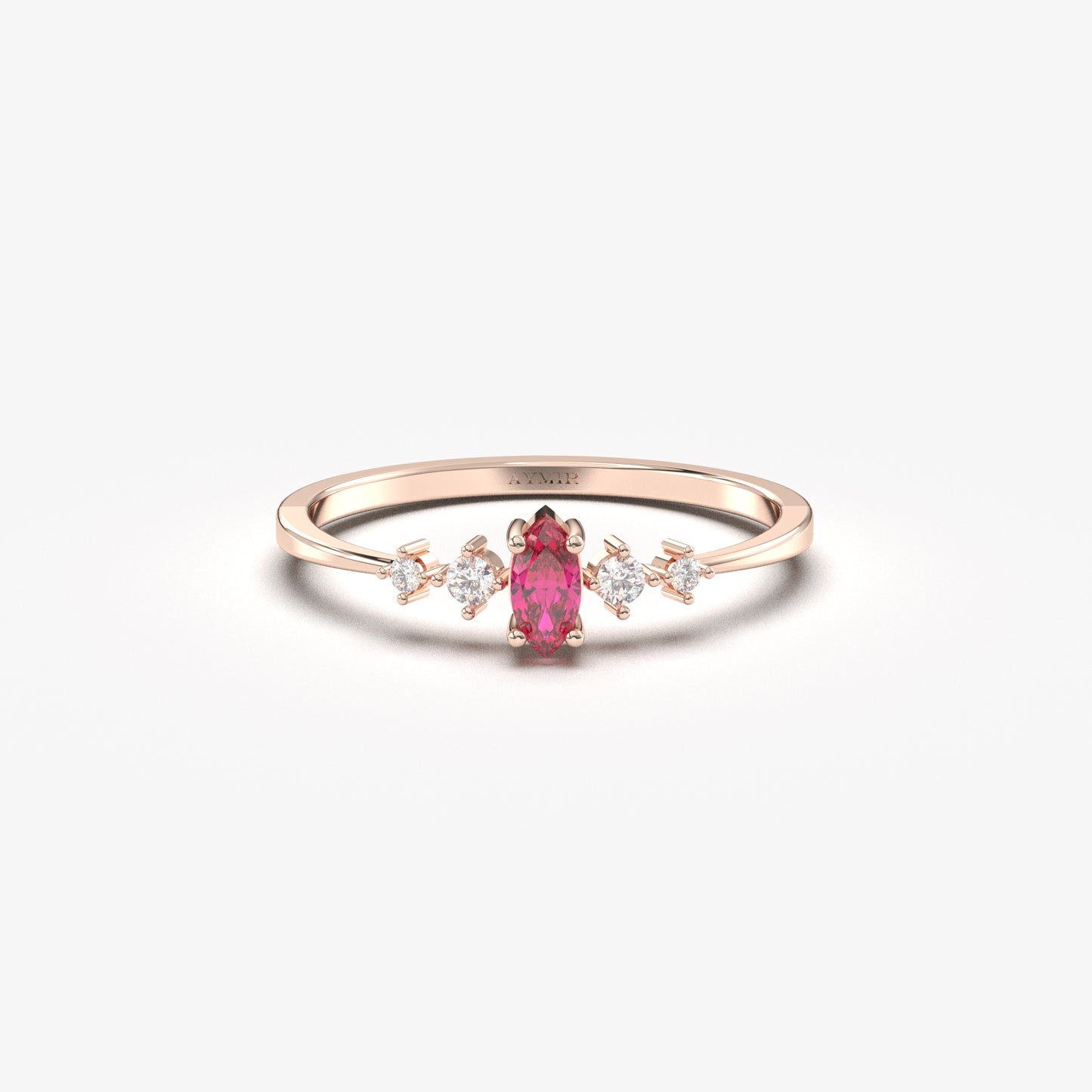 14K Gold Dainty Marquise Ruby and Diamond Ring - 2S124RBY