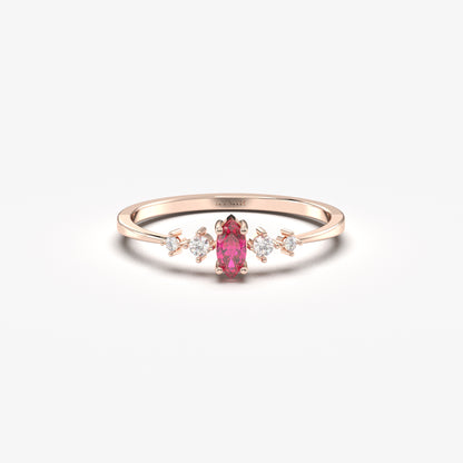 14K Gold Dainty Marquise Ruby and Diamond Ring - 2S124RBY