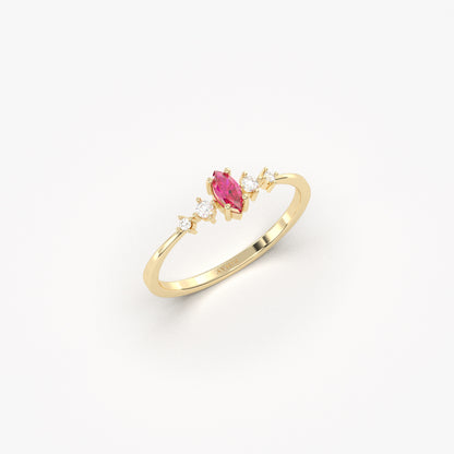 14K Gold Dainty Marquise Ruby and Diamond Ring - 2S124RBY
