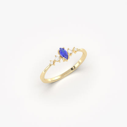 10K Gold Unique Marquise Sapphire and Cz Ring - 2S124SAP