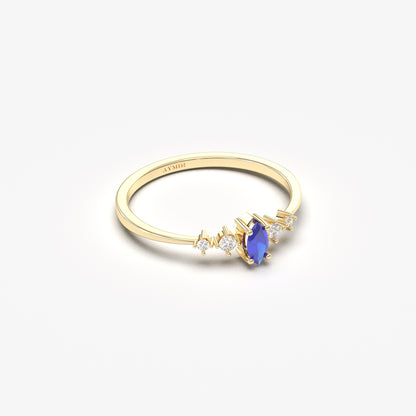 10K Gold Unique Marquise Sapphire and Cz Ring - 2S124SAP