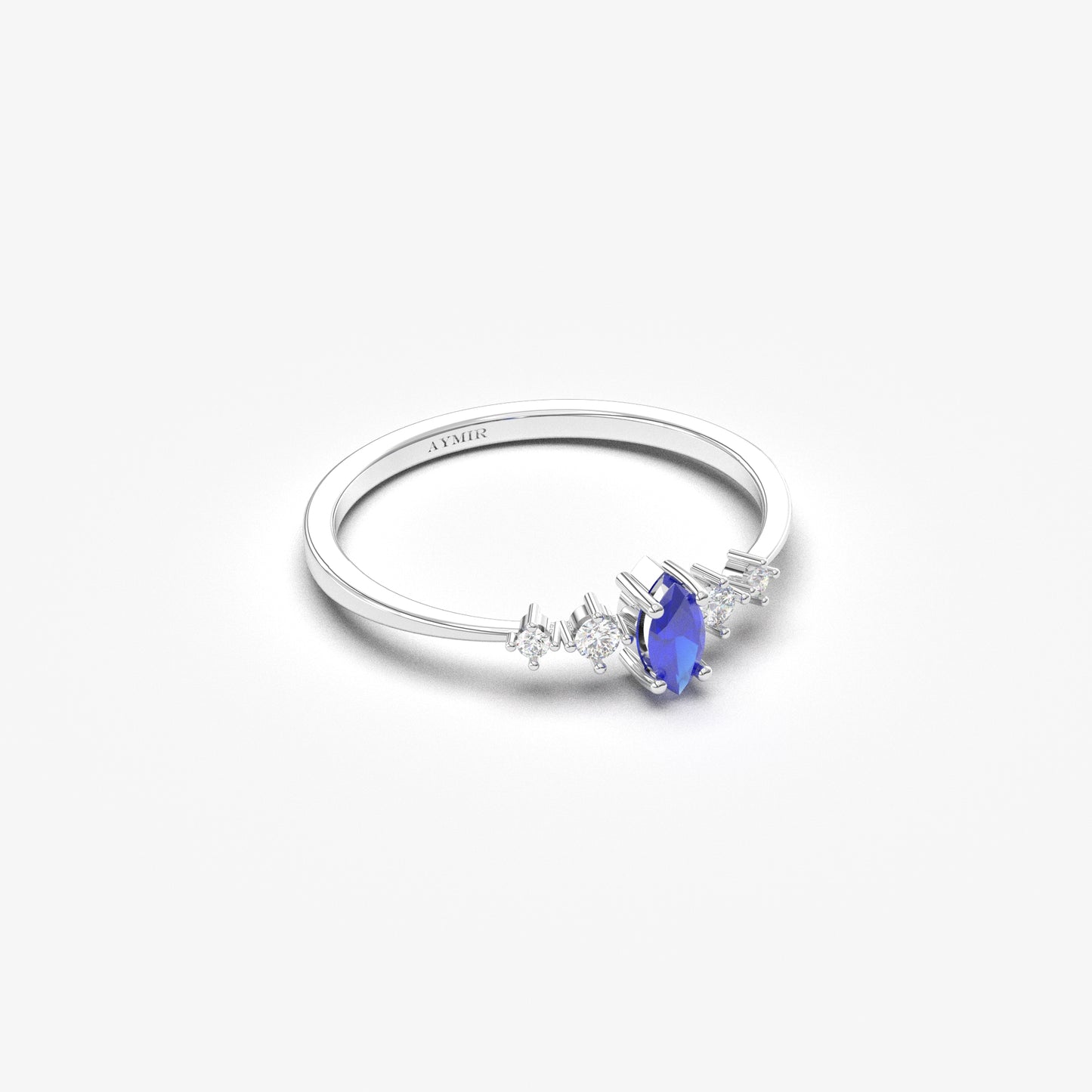 10K Gold Unique Marquise Sapphire and Cz Ring - 2S124SAP