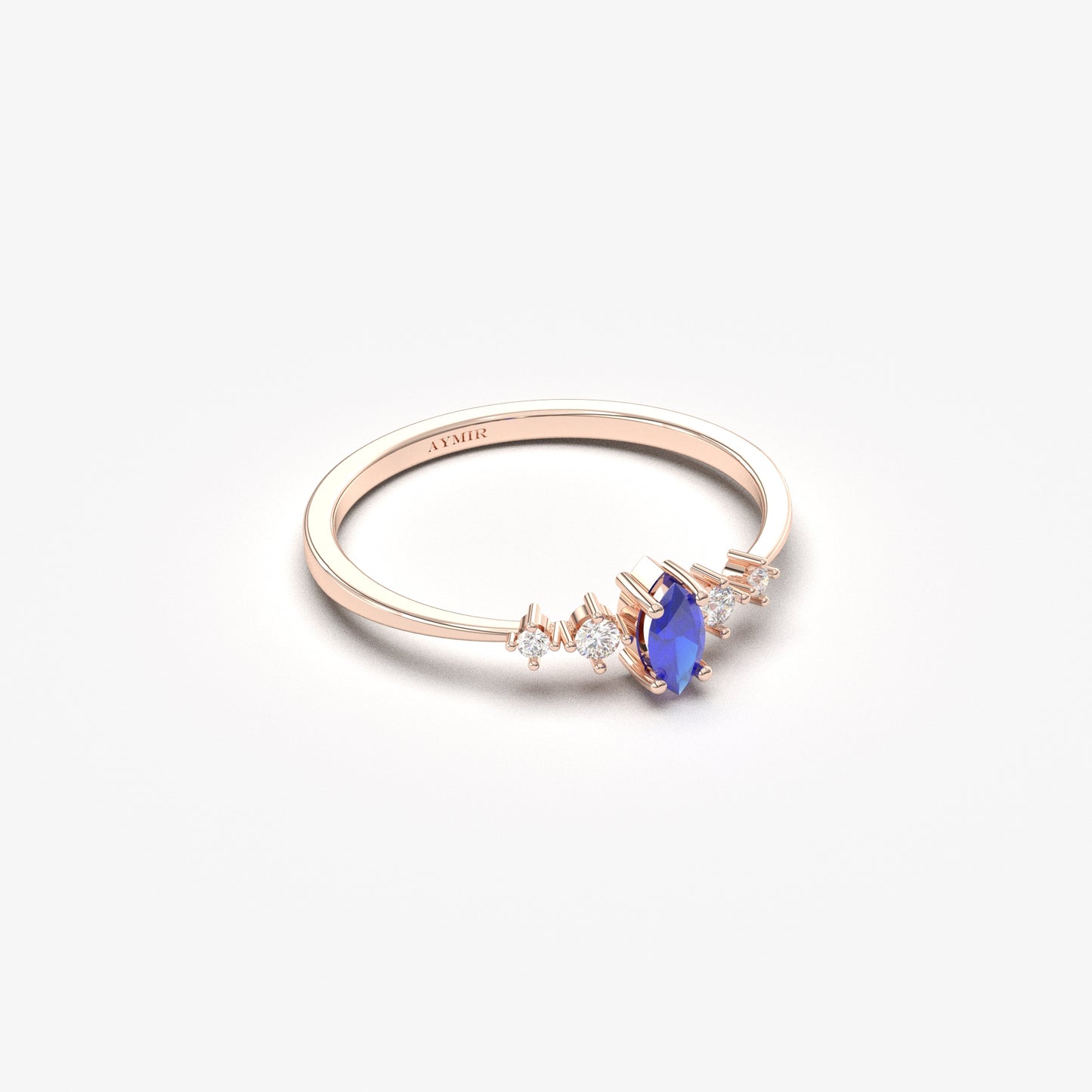 10K Gold Unique Marquise Sapphire and Cz Ring - 2S124SAP