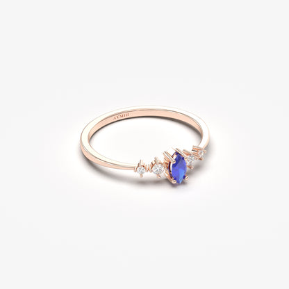 10K Gold Unique Marquise Sapphire and Cz Ring - 2S124SAP