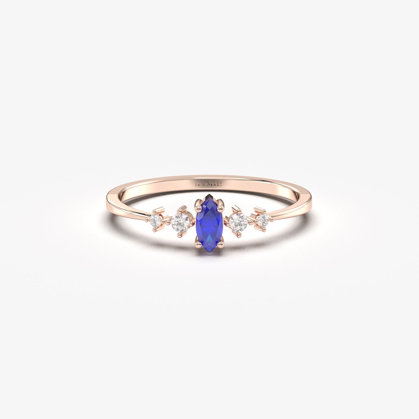 10K Gold Unique Marquise Sapphire and Cz Ring - 2S124SAP