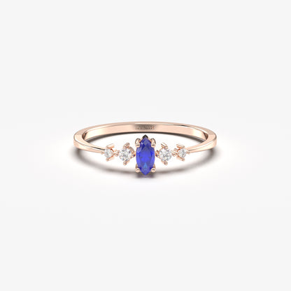 10K Gold Unique Marquise Sapphire and Cz Ring - 2S124SAP