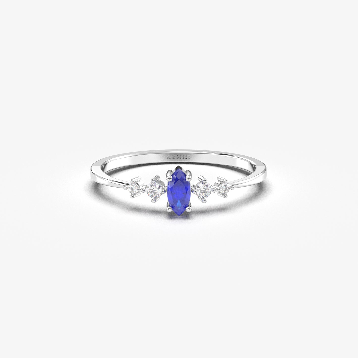 10K Gold Unique Marquise Sapphire and Cz Ring - 2S124SAP