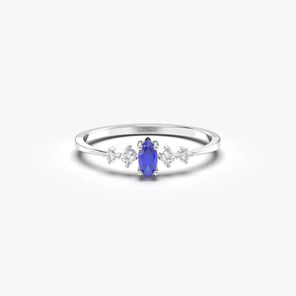 10K Gold Unique Marquise Sapphire and Cz Ring - 2S124SAP