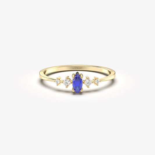 10K Gold Unique Marquise Sapphire and Cz Ring - 2S124SAP