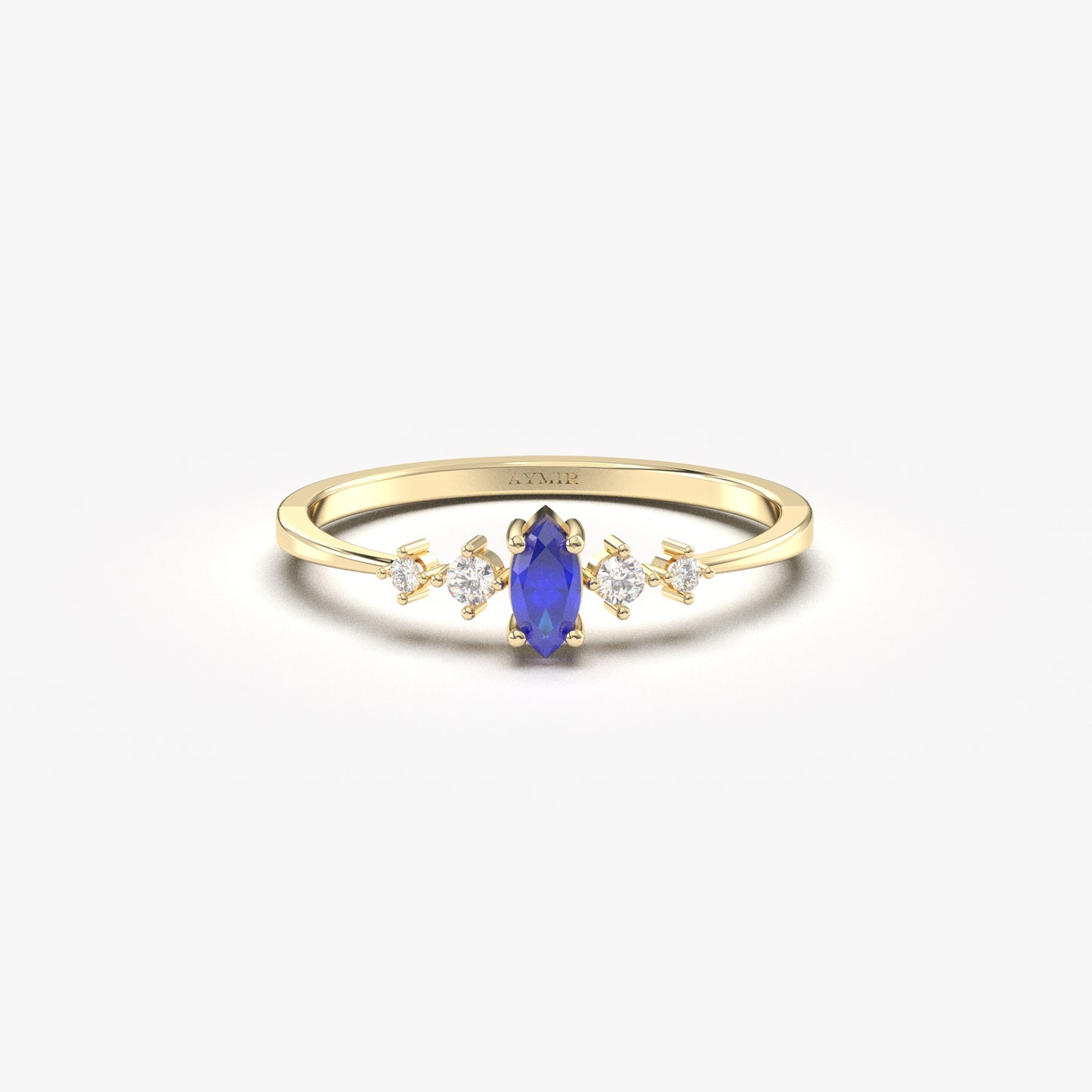 10K Gold Unique Marquise Sapphire and Cz Ring - 2S124SAP