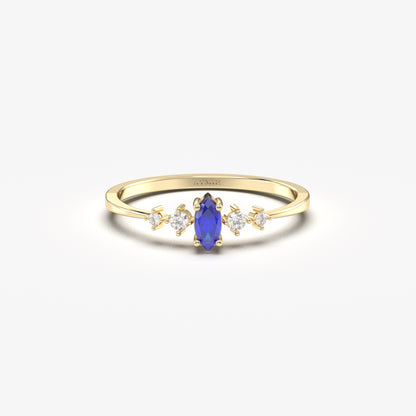 10K Gold Unique Marquise Sapphire and Cz Ring - 2S124SAP
