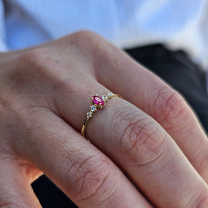 14K Gold Dainty Marquise Ruby and Diamond Ring - 2S124RBY