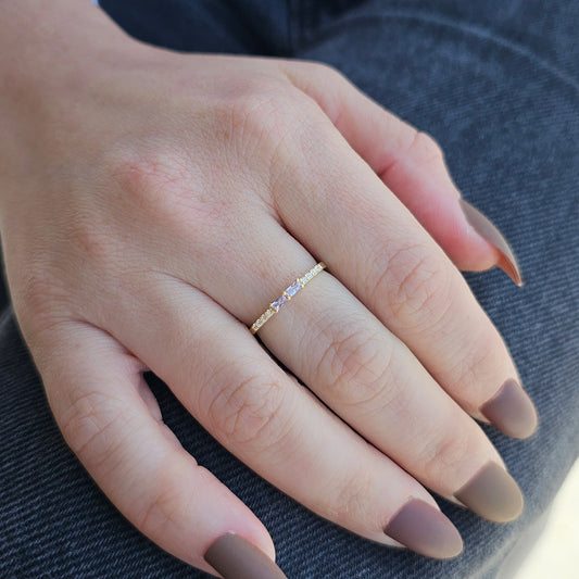 14K Gold Minimalist Baguette Lavender and Diamond Ring - 2S16LAV