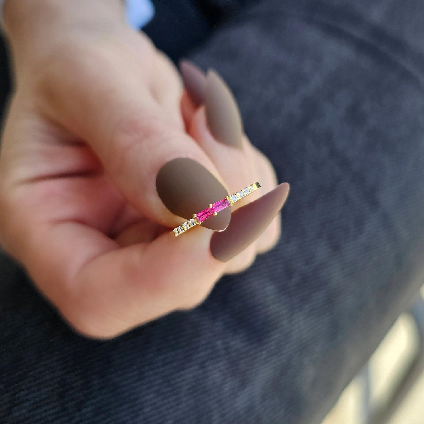14K Gold Baguette Ruby and CZ Ring - 2S16RBY
