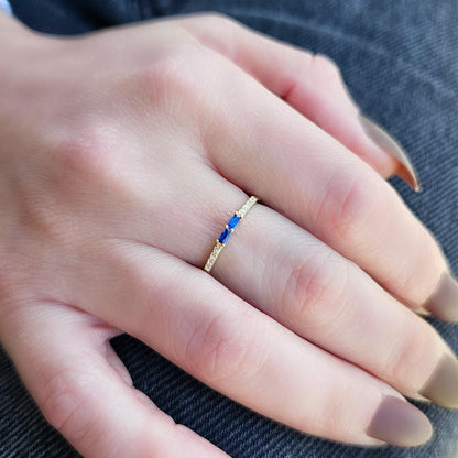 18K Gold Baguette Sapphire and Cz Ring - 2S16SAP