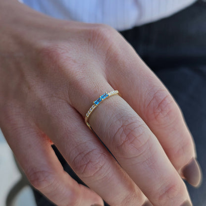 14K Gold Unique Baguette Sky Blue and Diamond Ring - 2S16SKY
