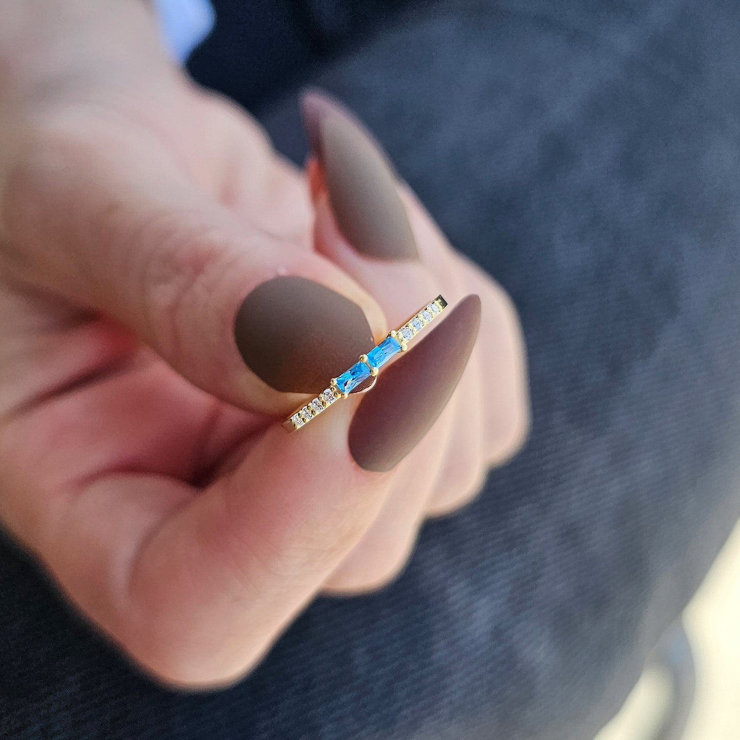 14K Gold Unique Baguette Sky Blue and Diamond Ring - 2S16SKY