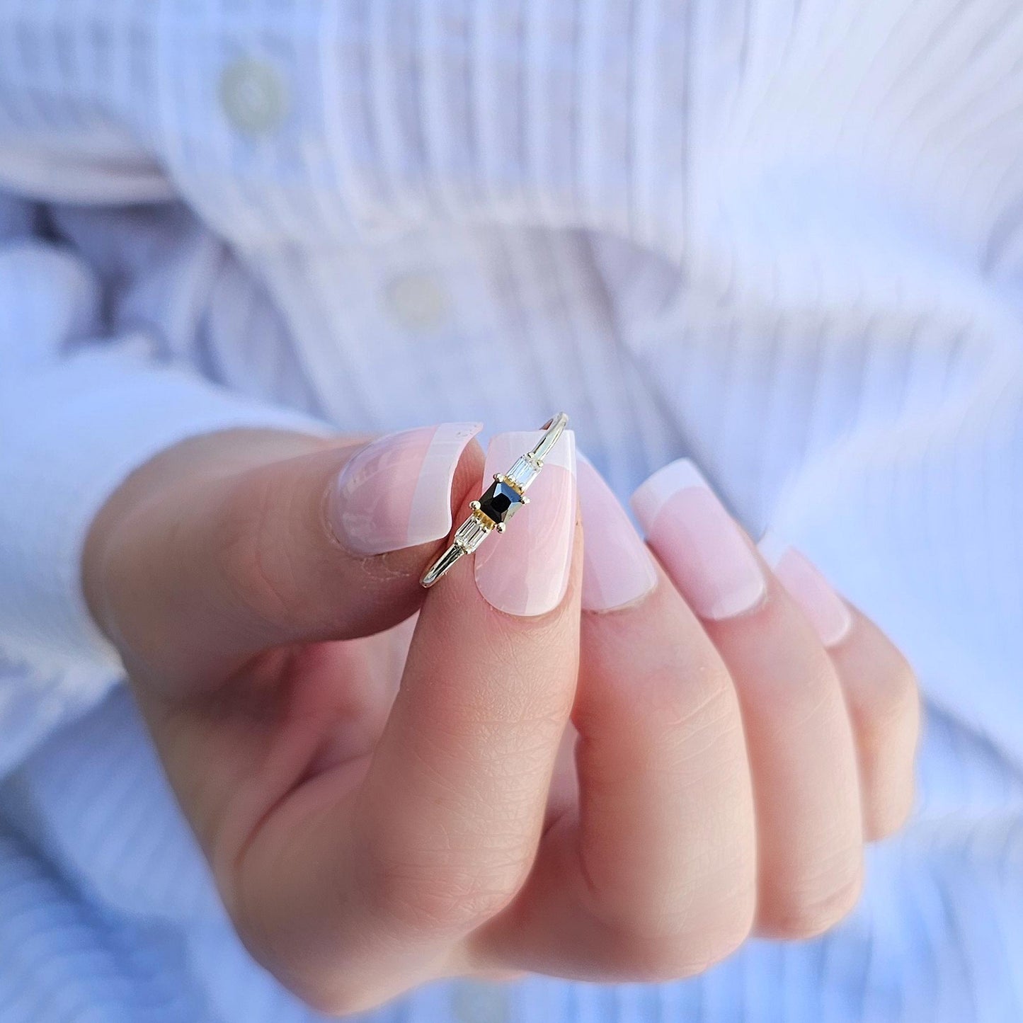 14K Gold Unique Black Onyx Baguette Diamond Ring - 2S162BLK