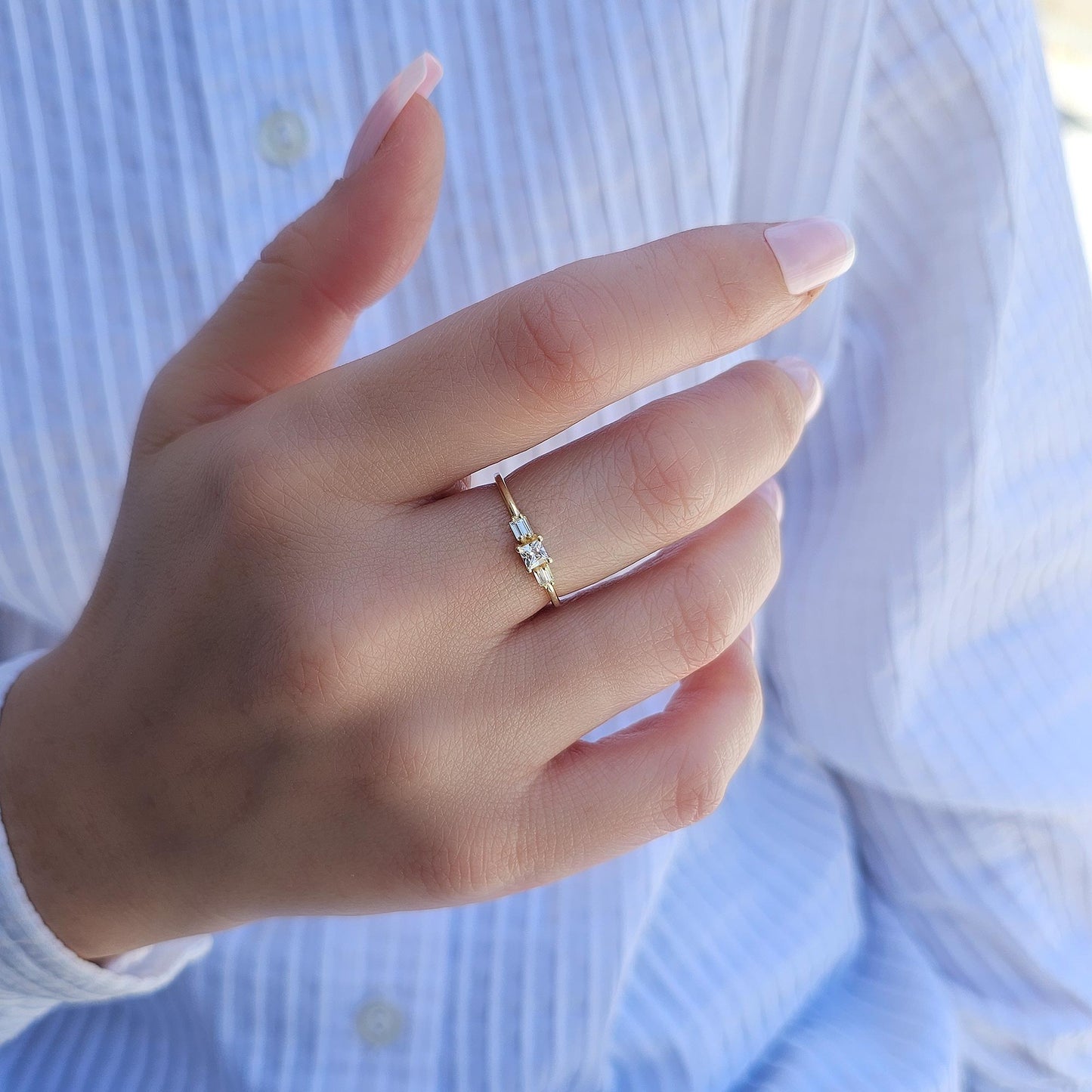 18K Gold Princess and Baguette CZ Ring - 2S162DIA