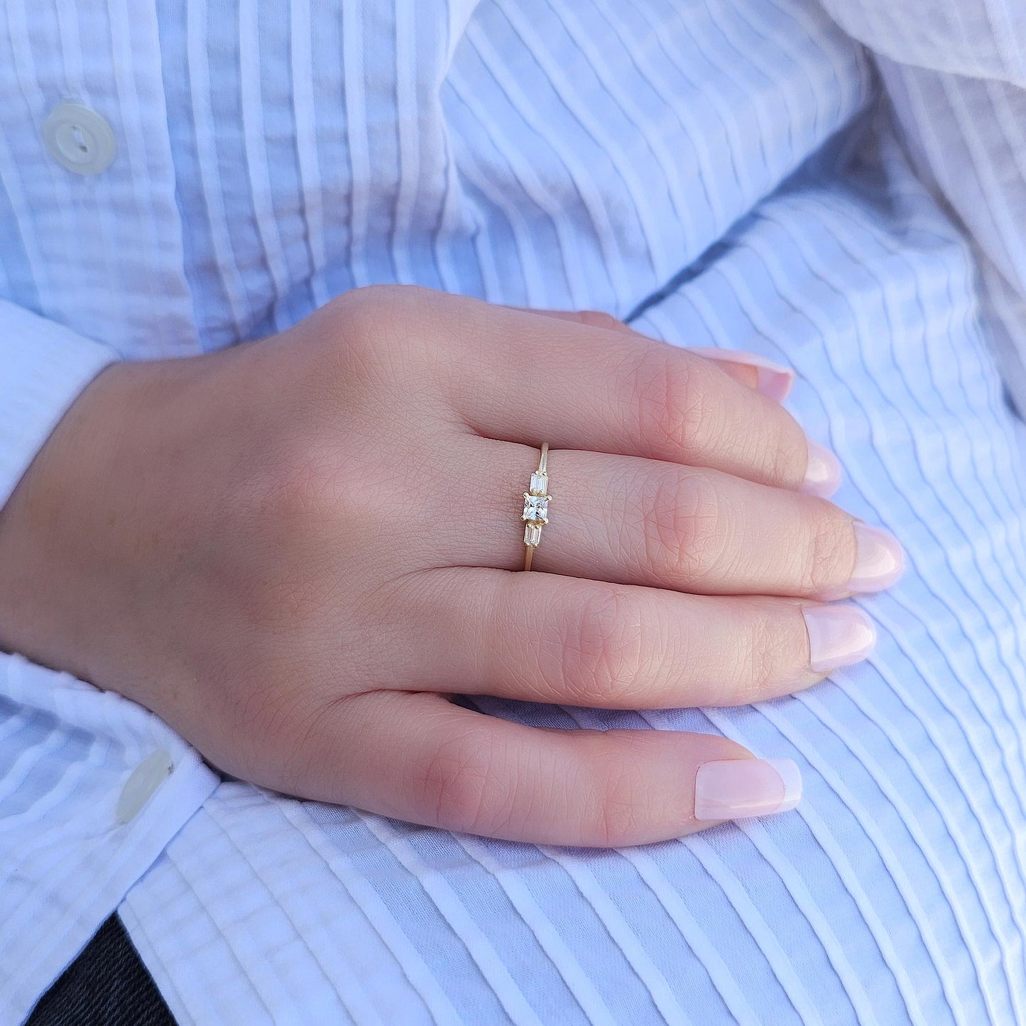 18K Gold Princess and Baguette CZ Ring - 2S162DIA